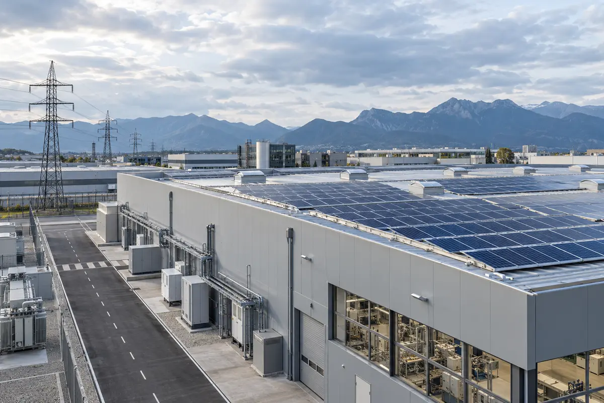 Industrial plant with photovoltaic panels